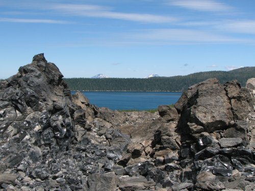 View of Paulina Lake, Cascades in background